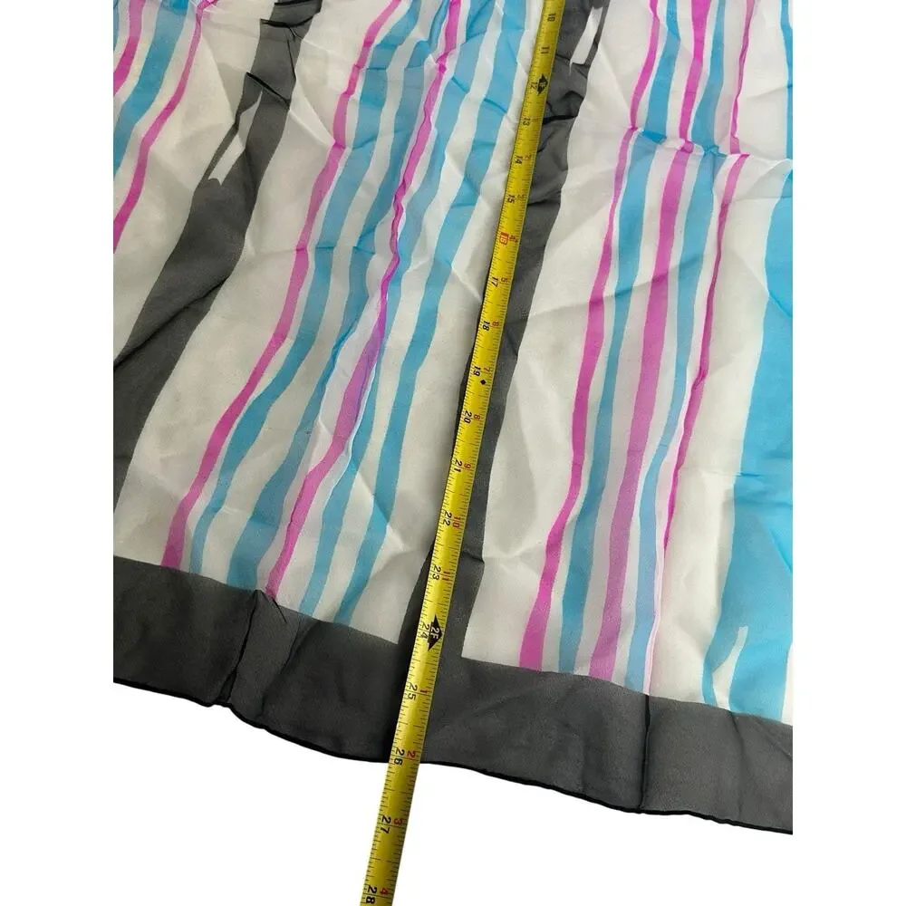 silken sheen chiffon Hand Rolled Sheer Striped Scarf Black Blue Pink